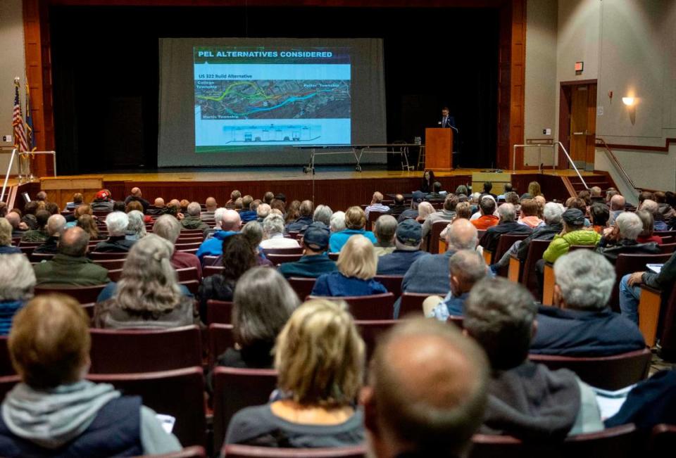 Community members gathered to see maps and talk to PennDOT employees about the State College Area Connector project during an information meeting on Oct. 19, 2022.