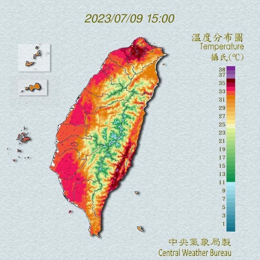 今日台灣依舊熱到像紅番薯。（中央氣象局）