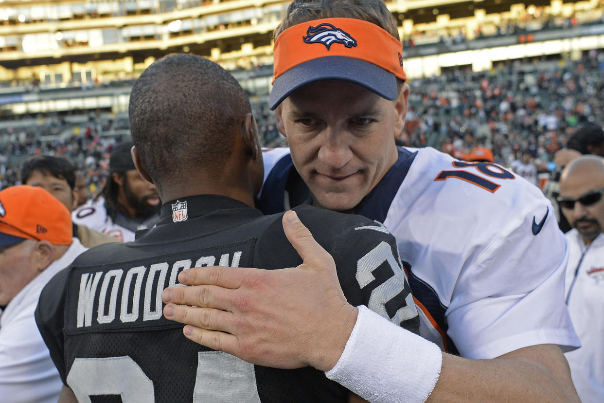 Peyton Manning and Charles Woodson are two of the Pro Football Hall of Fame semifinalists. (Digital First Media Group/Contra Costa Times via Getty Images)