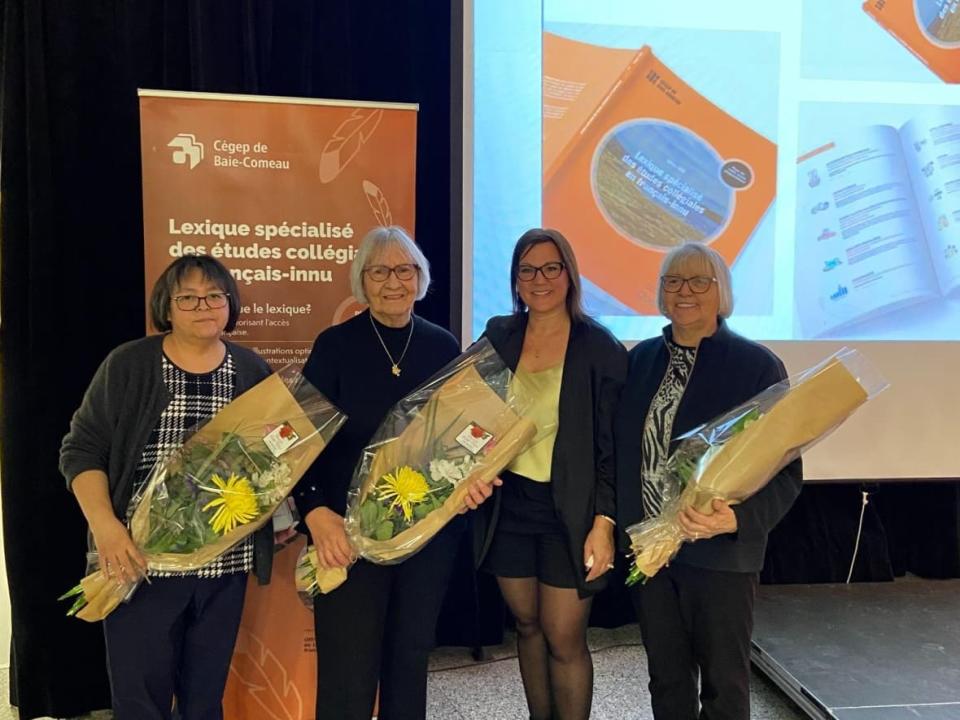 Hélène St-Onge, Adélina Bacon, Julie Maltais and Louise Canapé were the four women who created a French- Innu dictionary for students at Cégep de Baie-Comeau. (Submitted by Julie Maltais - image credit)