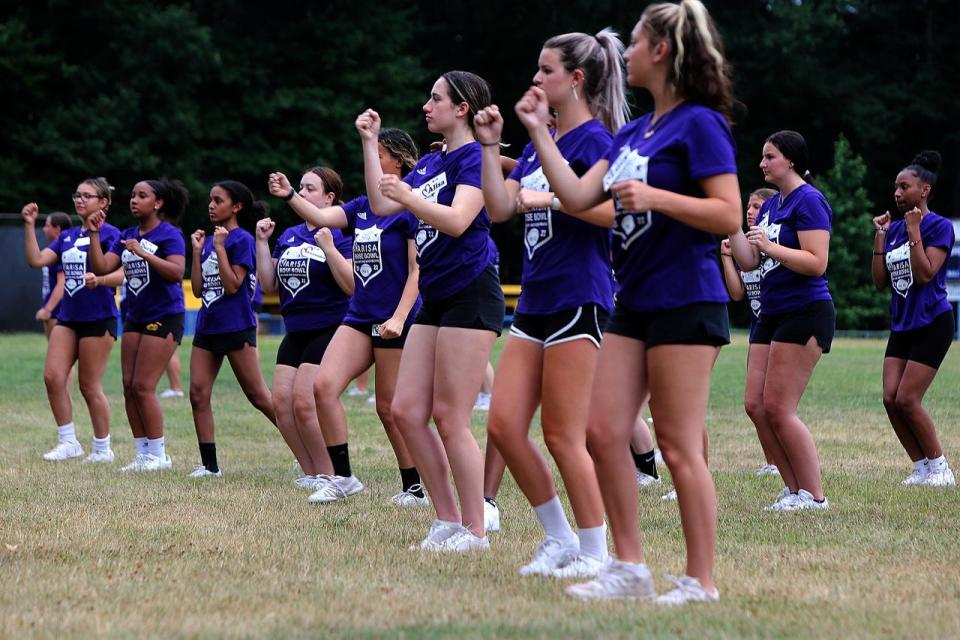 Cheerleaders perform at the Marisa Rose Bowl practice on July 12, 2022