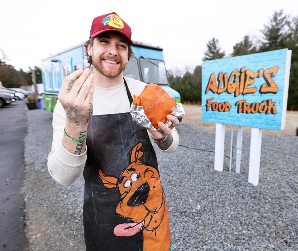 Austin Bickford of Raynham is the owner of Augie's Food Truck in Lakeville, seen here on Saturday, Jan. 27, 2024.