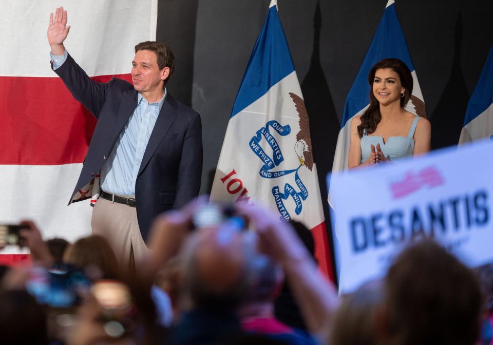 Republican presidential candidate Florida Gov. Ron DeSantis speaks during a campaign event in Clive, Tuesday, May 30, 2023. 