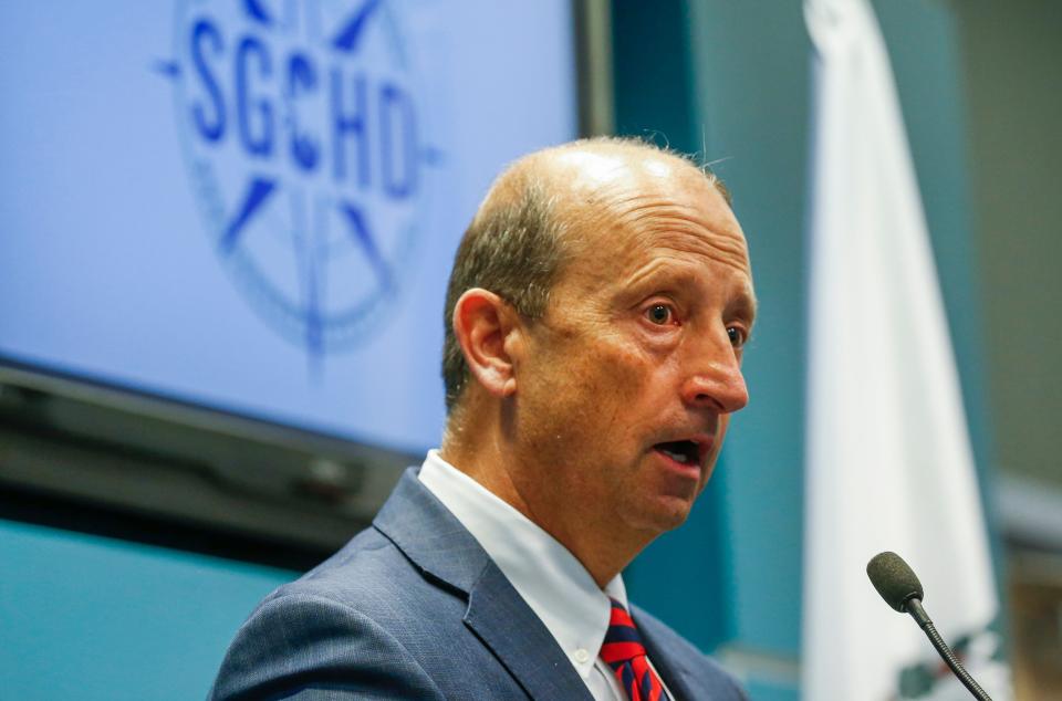 Steve Edwards, president and CEO of CoxHealth, speaks at a news conference Wednesday in Springfield.