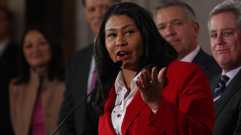 London Breed addressing crowd