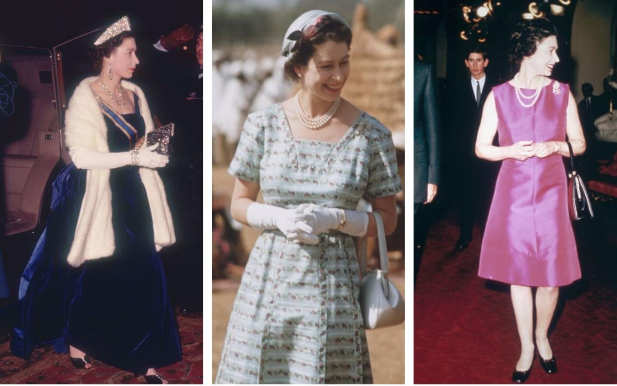 From left to right: The Queen in 1958, in Nigeria in 1956 and with Richard Nixon in 1969 - Getty