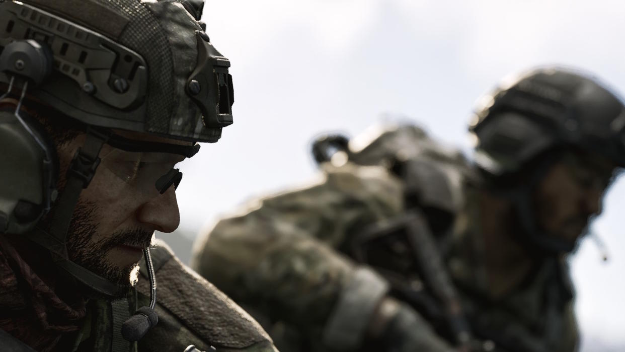  Gray Zone Warfare promo image - close-up profile of two soldiers looking very macho. 