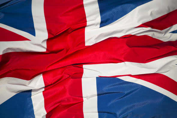 The Union Jack flies in the wind.