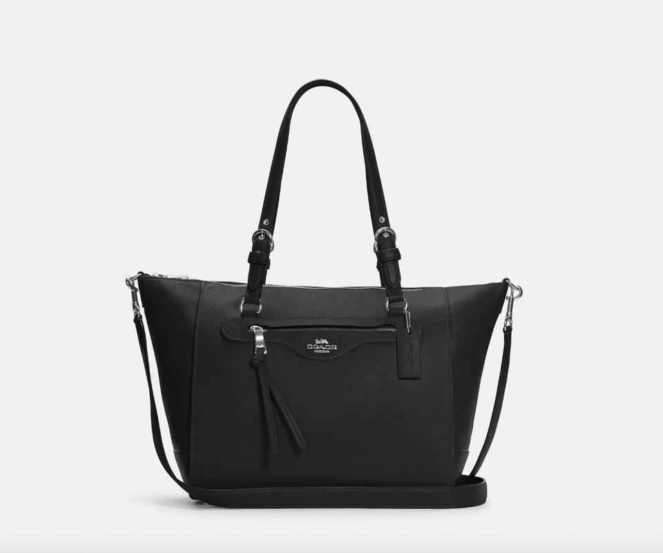 Coach Outlet Kleo Carryall in Silver/Black (Photo via Coach Outlet)