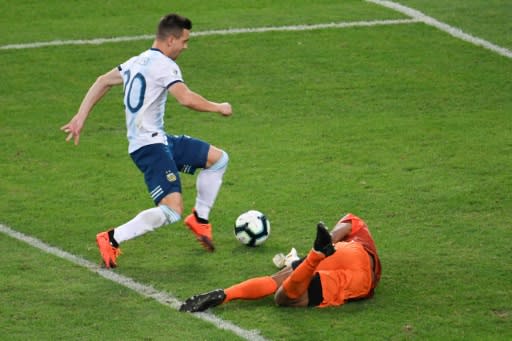 Giovani Lo Celso scoring for Argentina against Venezuela in the Copa America in June