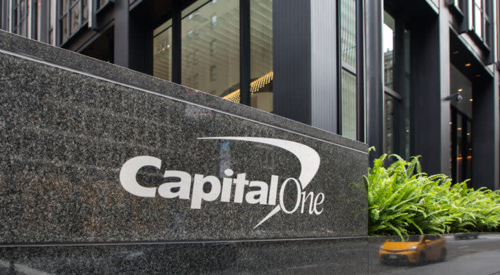 capital one (COF) logo outside of corporate building