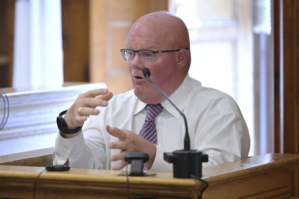 Plough driver Brian Loughran of Canton, Mass., testifies in Karen Read's trial in Norfolk Superior Court, Friday, June 21, 2024, in Dedham, Mass. (AP Photo/Josh Reynolds, Pool)