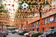 A neighbourhood is decorated in orange for Euro 2020 in The Hague