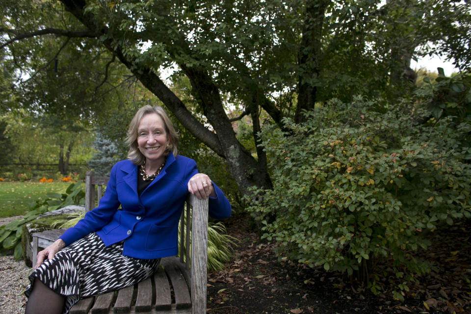 FILE - In this Oct. 7, 2013, file photo, author Doris Kearns Goodwin poses for a portrait at her home in Concord, Mass. Goodwin is the executive producer of the History channel’s six-hour docudrama, "Washington," that airs Sunday, Feb. 16, 2020, through Tuesday. (AP Photo/Steven Senne, File)