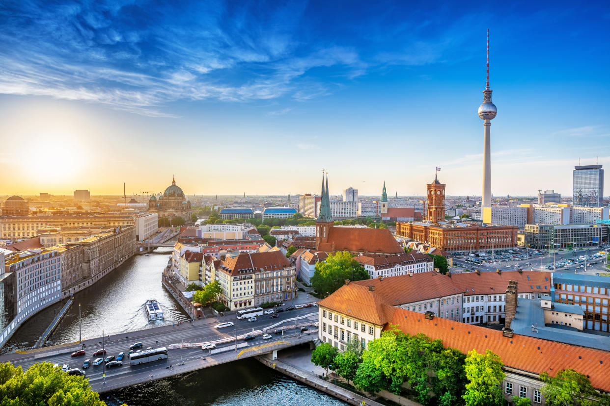 panoramic view at central berlin while sunset