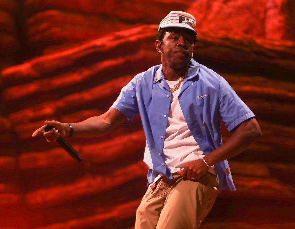 Tyler, the Creator performs during the second weekend of the Coachella Valley Music and Arts Festival in Indio, Calif., April 20, 2024.