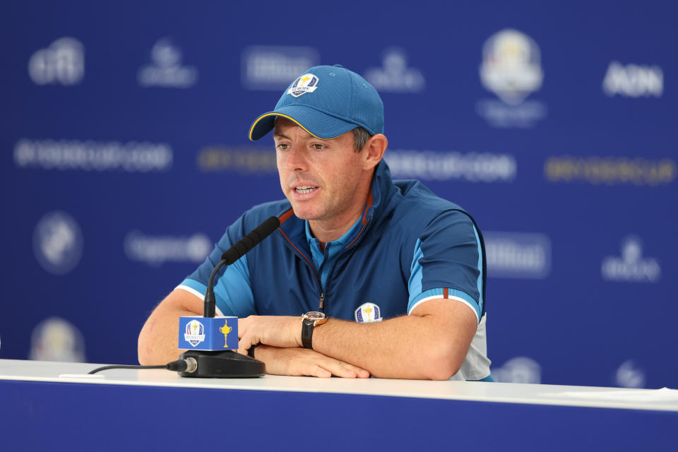 Rory McIlroy holds forth on the Ryder Cup. (Maddie Meyer/PGA of America via Getty Images)