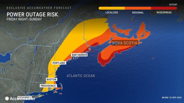 Power outage risks associated with Hurricane Lee Sept. 15, 2023, Friday night through Sunday.