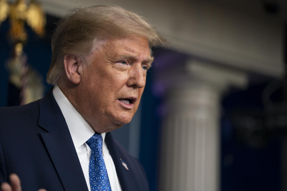 President Donald Trump speaks during a news conference at the White House, Wednesday, July 22, 2020, in Washington. (AP Photo/Evan Vucci)