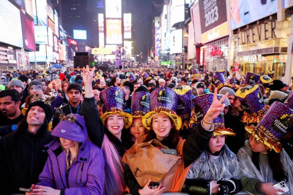 Revelers celebrate New Year’s Eve in Times Square, New York City (REUTERS)