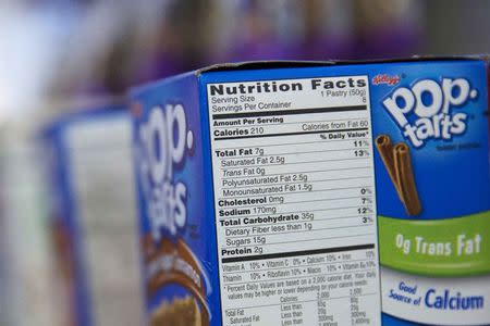 The Nutrition Facts label is seen on a box of Pop Tarts at a store in New York in this February 27, 2014 file photo. REUTERS/Brendan McDermid/Files