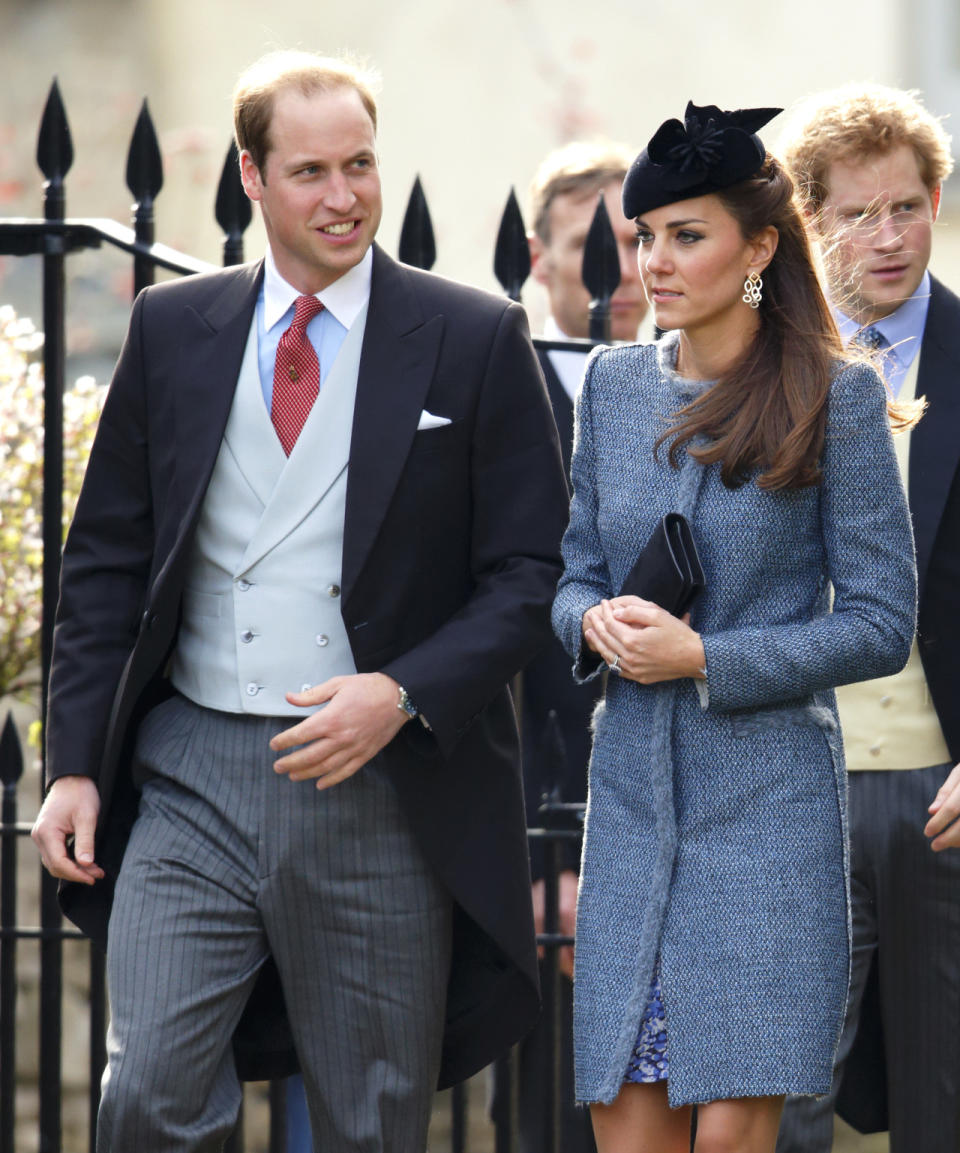 Middleton wore a blue tweed Missoni coat to the wedding of Lucy Meade and Charlie Budgett.