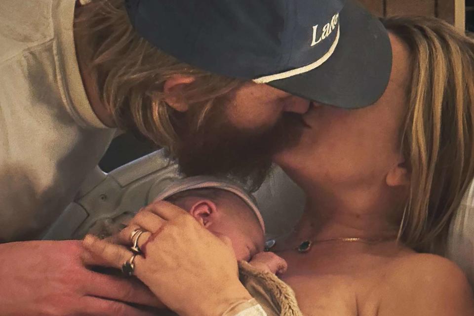 <p>Meredith Hagner /Instagram</p> Wyatt Russell and Meredith Hagner with their newborn son Boone