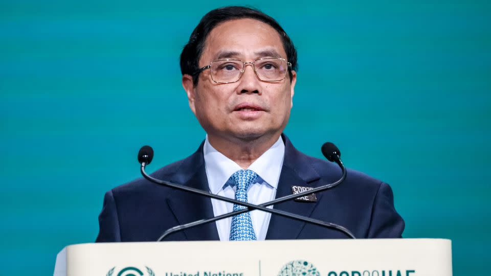 Chinh Pham Minh, Prime Minister of Vietnam, addresses national delegations during the First Part of the High-Level Segment for Heads of States and Governments during the COP28, UN Climate Change Conference, held by UNFCCC in Dubai Exhibition Center, United Arab Emirates on December 2, 2023. - Dominika Zarzycka/NurPhoto/Getty Images