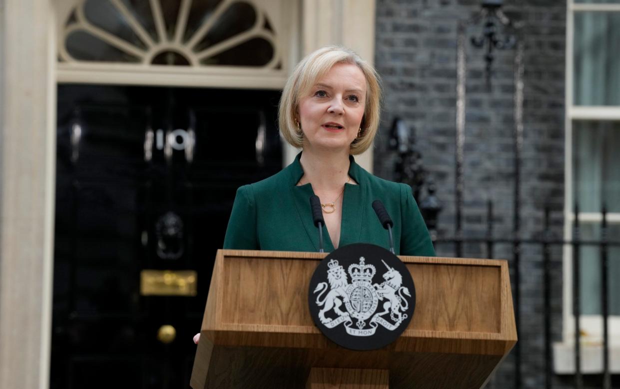 Liz Truss speaking outside Downing Street having resigned as prime minister - ap