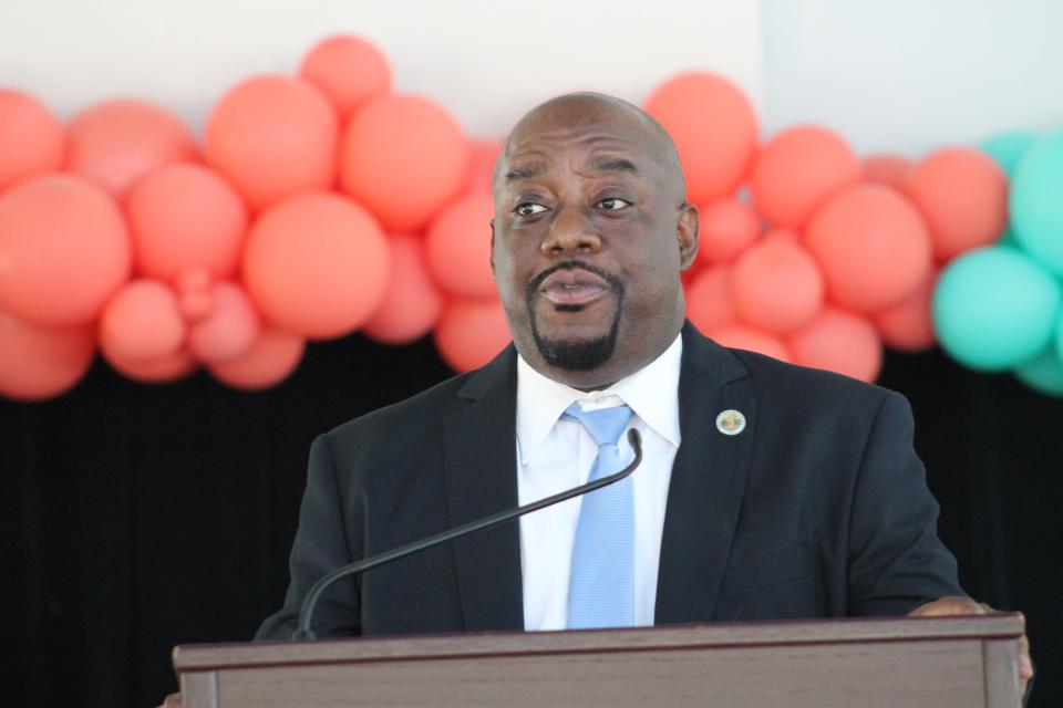 Savannah Mayor Van Johnson speaks at the groundbreaking on Wednesday, June 15, for the new Savannah Repertory Theatre space on Broughton Street.