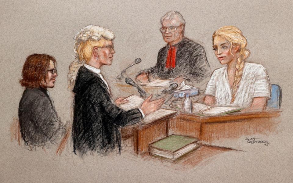 Courtroom sketch of actor Amber Heard at the High Court in London - Julia Quenzler via REUTERS