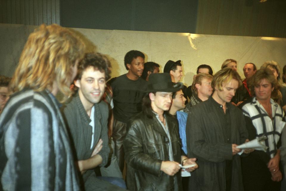 Bob Geldof, Sting, George Michael and Bono were among the stars who joined forces for the 1984 charity single. (Getty)