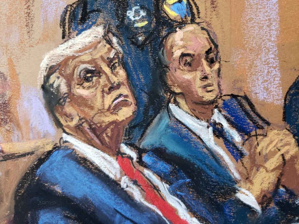 Donald Trump at the defense table in his Manhattan hush money trial with attorney Emil Bove. - Copyright: Reuters/Jane Rosenberg