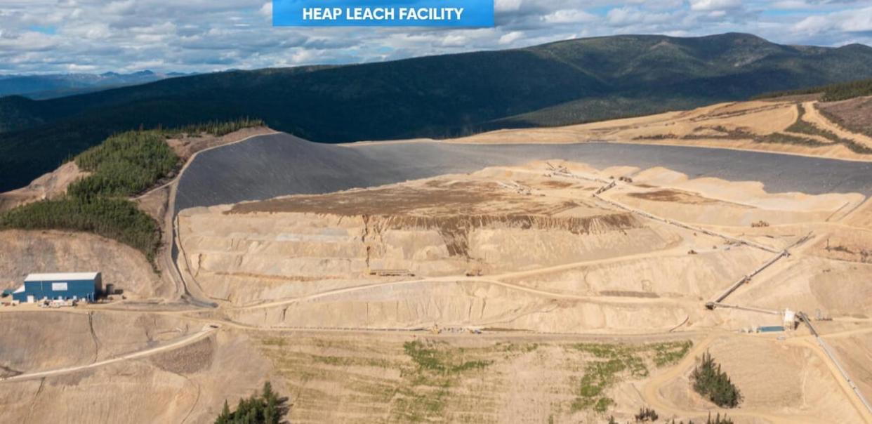 The heap leach facility at Victoria Gold's Eagle mine in Yukon, before last month's slide, as pictured on the company's website. A failure at the facility last month saw a portion of the pad ripped off, spilling contaminated water into the environment. (Victoria Gold - image credit)