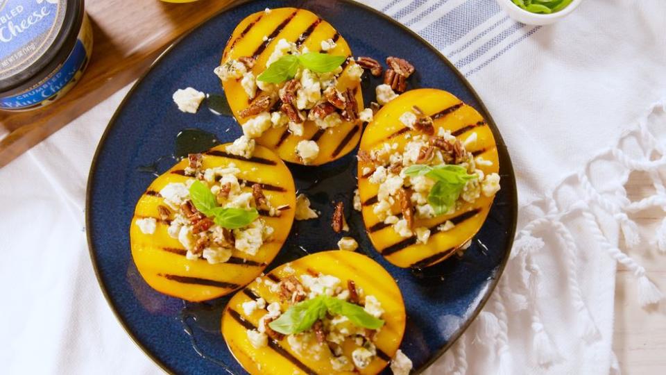 Grilled Mango With Blue Cheese, Pecans, & Honey