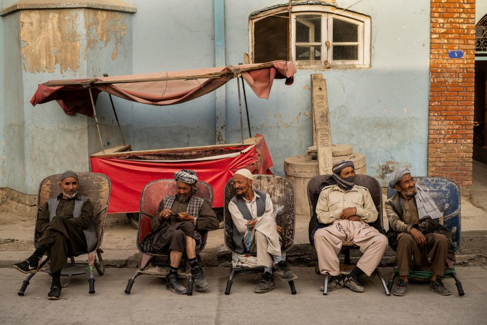 September 12, 2021: Laborers wait in the street to be hired, in Kabul, Afghanistan.