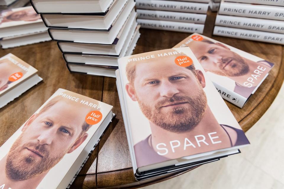 A view of Prince Harry&#39;s memoir &#39;Spare&#39; on display at a bookshop in central London