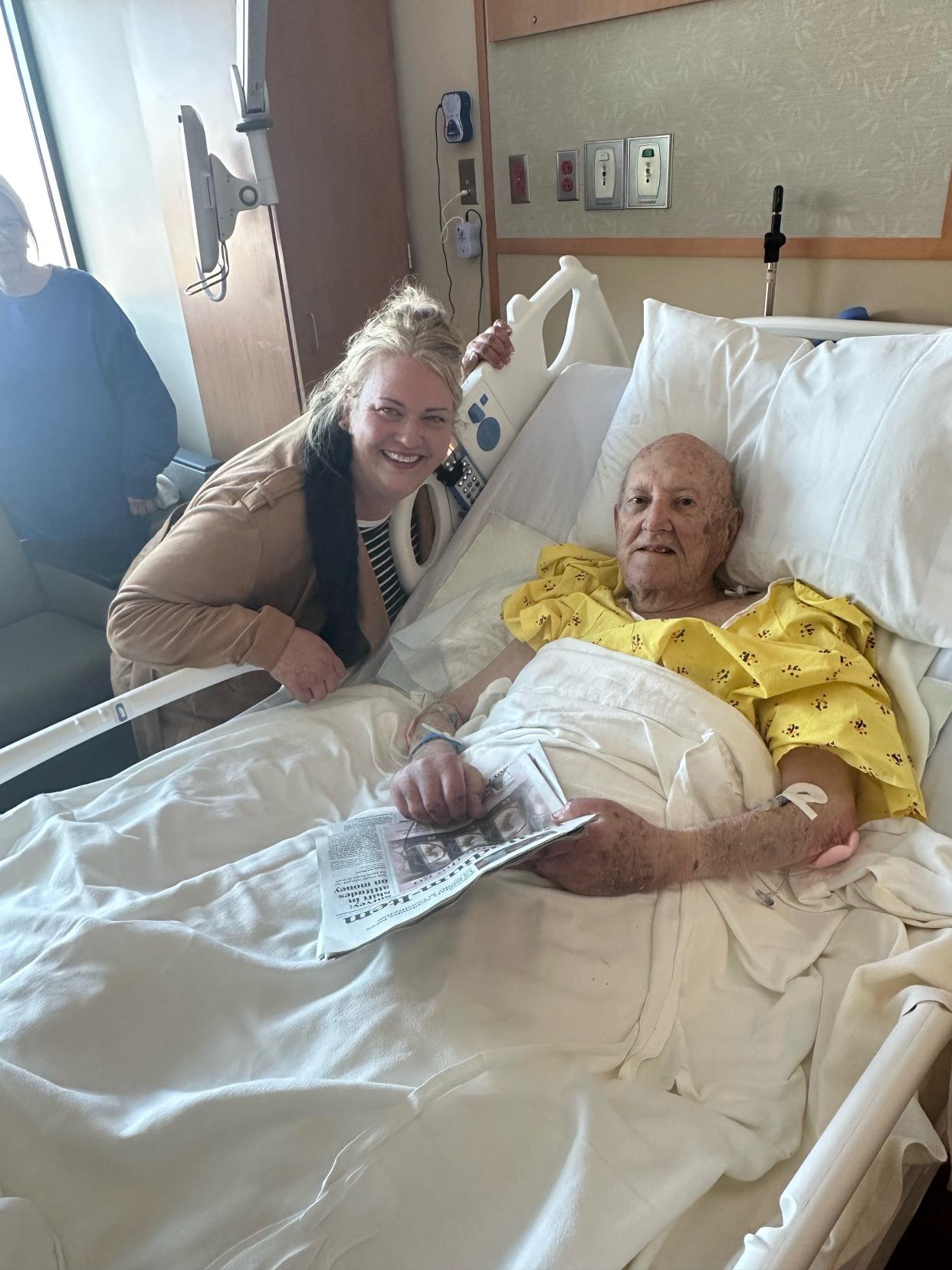 Heidi Lipscomb and Bill Denny in a Richmond, Indiana, hospital after she found him unconscious in the bitter cold.