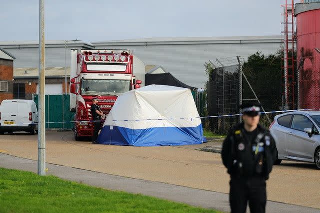 Police activity in Grays, Essex, in 2019 after 39 bodies were found inside a lorry container (Picture: PA)