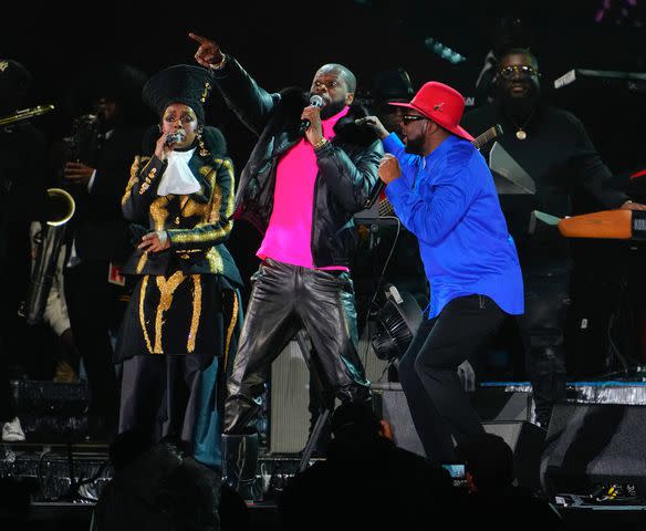 <p>Gotham/WireImage</p> Lauryn Hill (left), Pras Michel and Wyclef Jean of the Fugees at the 2023 Global Citizen Festival on Sept. 22, 2023 in New York City