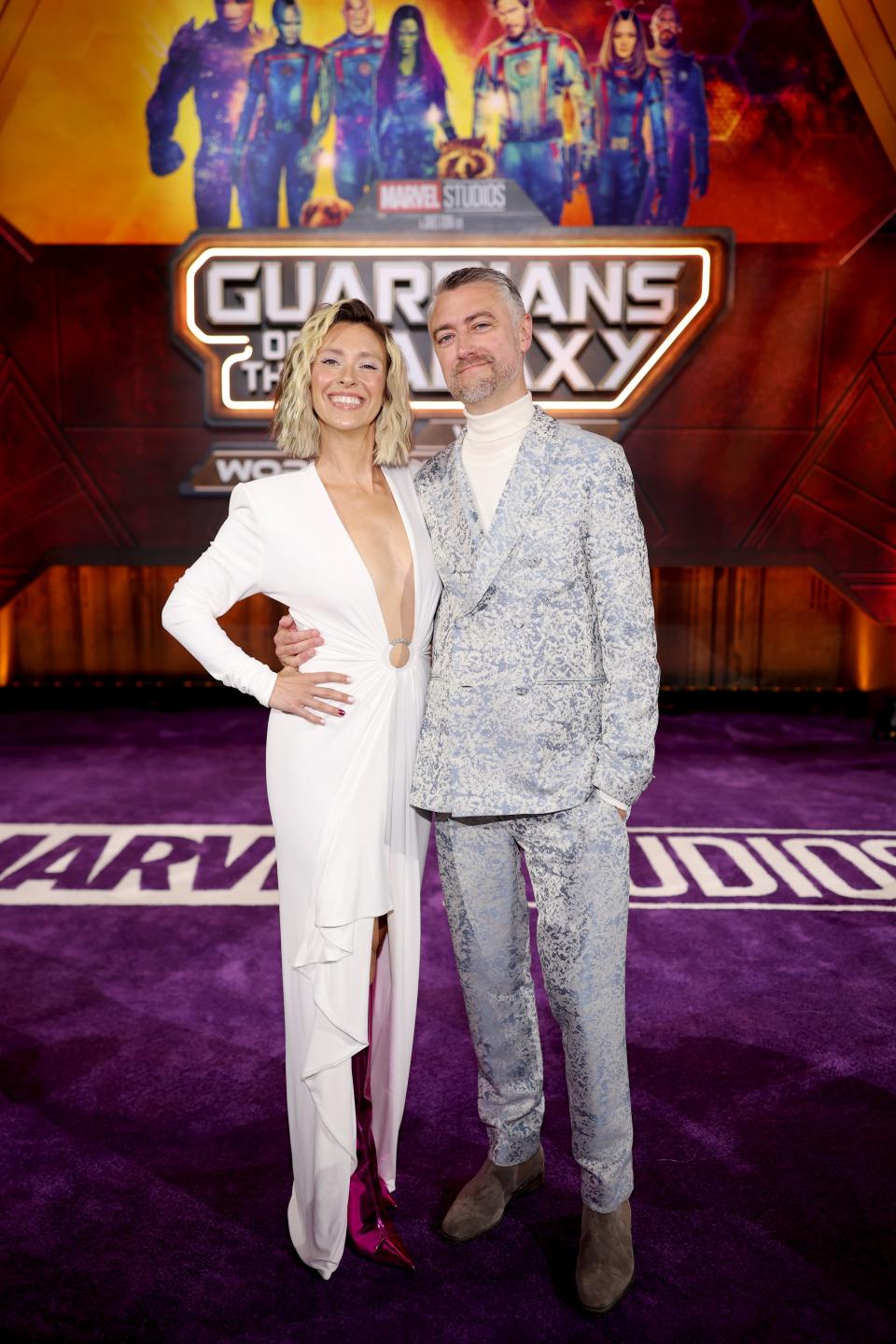 Natasha Halevi and Sean Gunn attend the Guardians of the Galaxy Vol. 3 World Premiere at the Dolby Theatre in Hollywood, California on April 27, 2023.