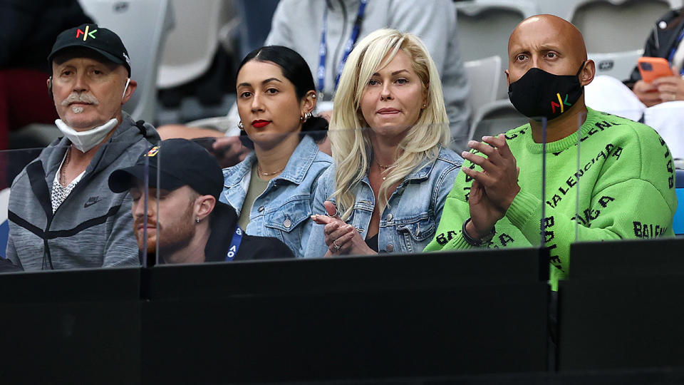 Nick Kyrgios' father, sister, brother and brother's girlfriend, pictured here watching him at the Australian Open.