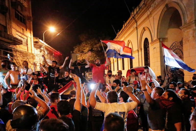 Paraguayans protest against President Mario Abdo Benitez's health policies in Asuncion