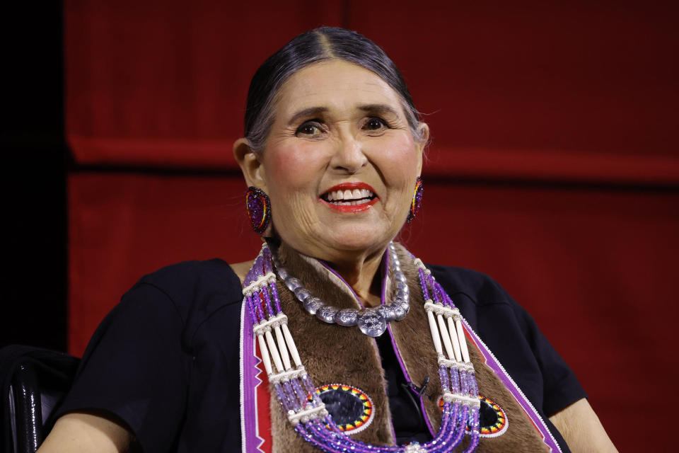 Sacheen Littlefeather on stage at AMPAS Presents An Evening with Sacheen Littlefeather at Academy Museum of Motion Pictures on September 17, 2022 in Los Angeles, California. / Credit: Frazer Harrison / Getty Images