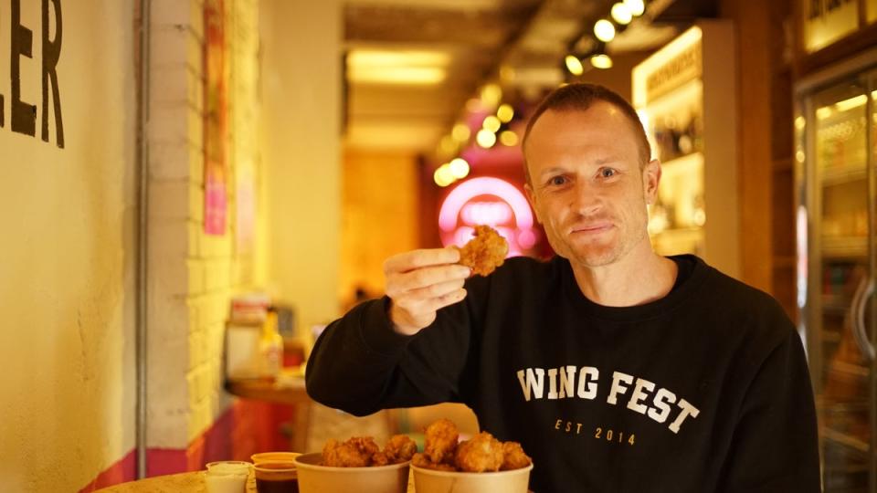 The entrepreneur, who is 38, spent six months selling wings and chicken burgers in a pop-up kitchen of a pub, before setting up a stall as part of Street Feast. (Richard Thacker, Wing Fest)