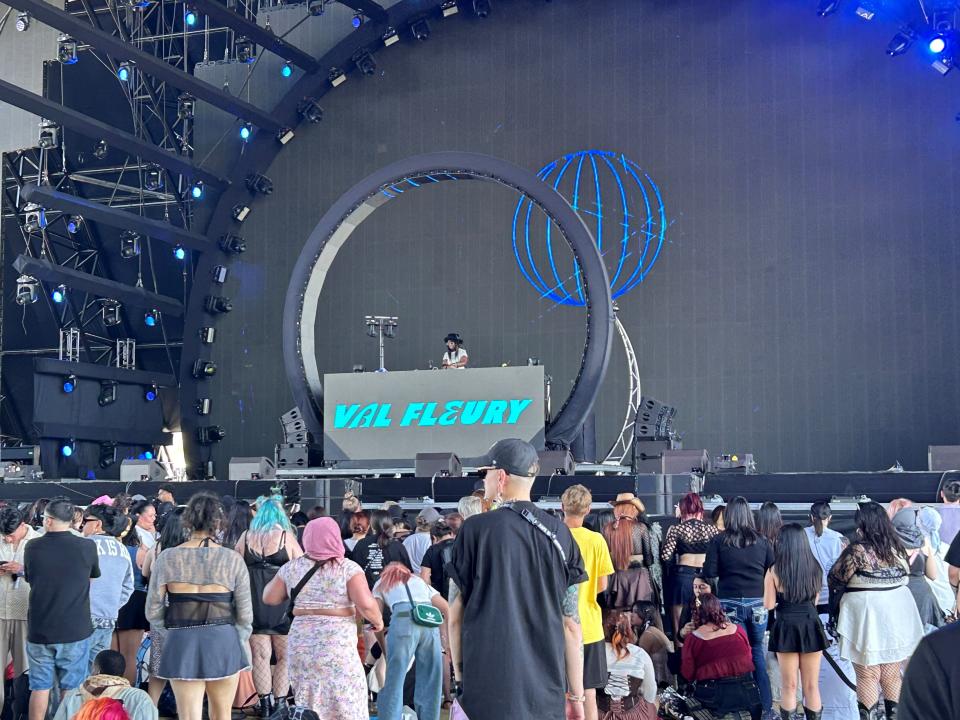 DJ Val Fleury performs at the Sahara stage during the Coachella Valley Music and Arts Festival in Indio, Calif., on 4/19/24