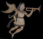 This image provided by the American Folk Art Museum shows the Archangel Gabriel weather vane. Perched atop churches, barns, businesses, homes and seats of government for hundreds of years, weather vanes have taken the form of everything from farm animals to pets, storybook figures to race cars. They were invented for one important job: telling which way the wind was blowing. Gradually, they became appreciated as an art form. (George Kamper/American Folk Art Museum via AP)