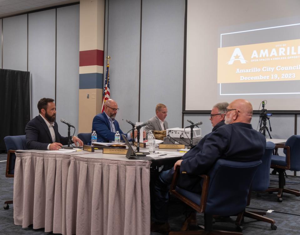 Mayor Cole Stanley addresses other members of the Amarillo City Council Tuesday during a special work session held at the Amarillo Civic Center.
