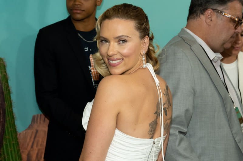 Scarlett Johansson played Sen. Katie Britt on "SNL" this weekend. File Photo by Gabriele Holtermann/UPI