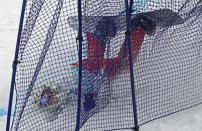 FILE - Simona Meiler, of Switzerland, crashes during women's snowboard cross qualifying at the 2010 Vancouver Olympic Winter Games at Cypress Mountain in West Vancouver, B.C., on Tuesday, Feb. 16, 2010. More than 20 years after their sport was brought into the Olympics to give the Games a more vibrant feel, snowboarders still feel like second-class citizens. (Darryl Dyck/Canadian Press via AP, File)